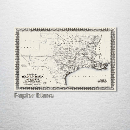 1871 Campaign Map of Texas Louisiana and Arkansas