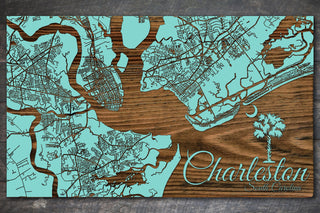 Exclusive - Charleston Street w/ Palm Engraved Wood Wall Map