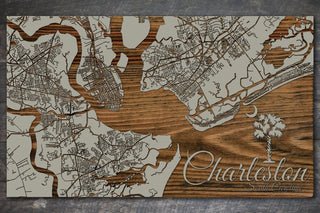 Exclusive - Charleston Street w/ Palm Engraved Wood Wall Map
