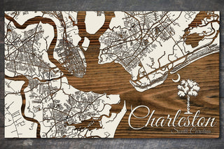 Exclusive - Charleston Street w/ Palm Engraved Wood Wall Map