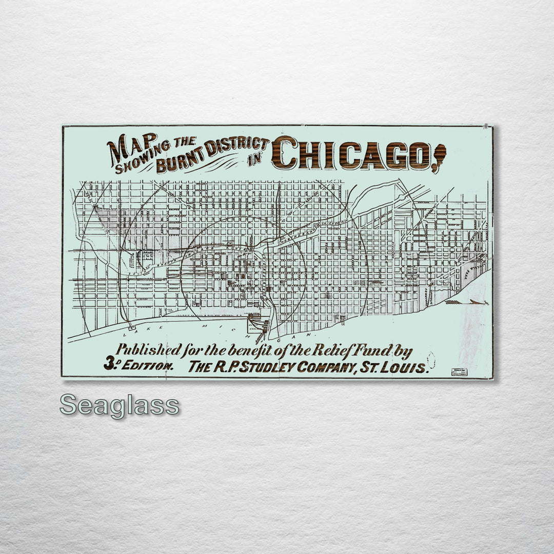Chicago, Illinois "Burnt District" Map - Fire & Pine