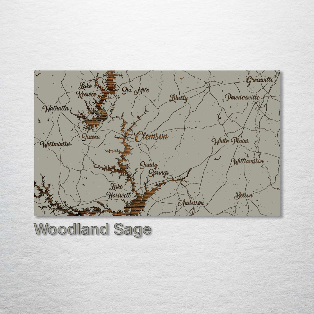 Clemson, South Carolina Whimsical Map - Fire & Pine
