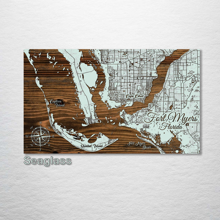Fort Myers, Florida Whimsical Map - Fire & Pine