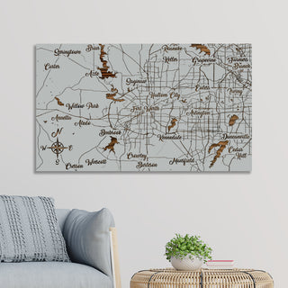 Fort Worth, Texas Whimsical Map - Fire & Pine