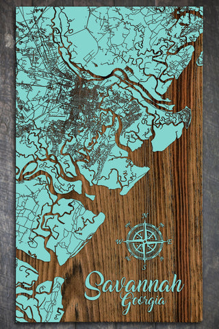 Exclusive - Savannah Vertical Get Gifty Engraved Wood Wall Map