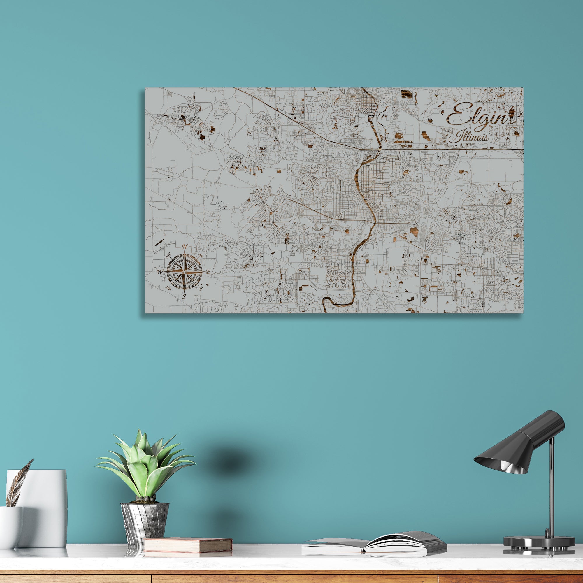 Carte Ancienne D'Elgin, Illinois 1930 - Affiche Vintage Prête à Encadrer