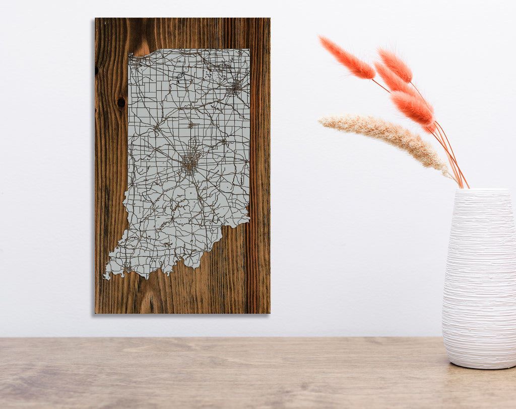 Indiana Isolated Map – Fire & Pine