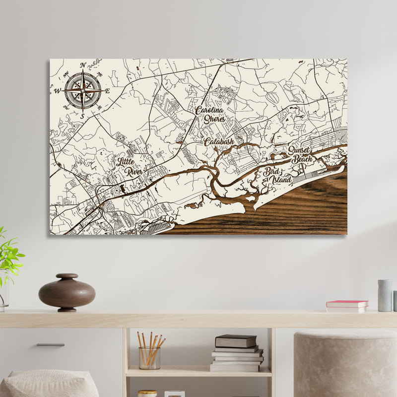 Little River, South Carolina Whimsical Map - Fire & Pine