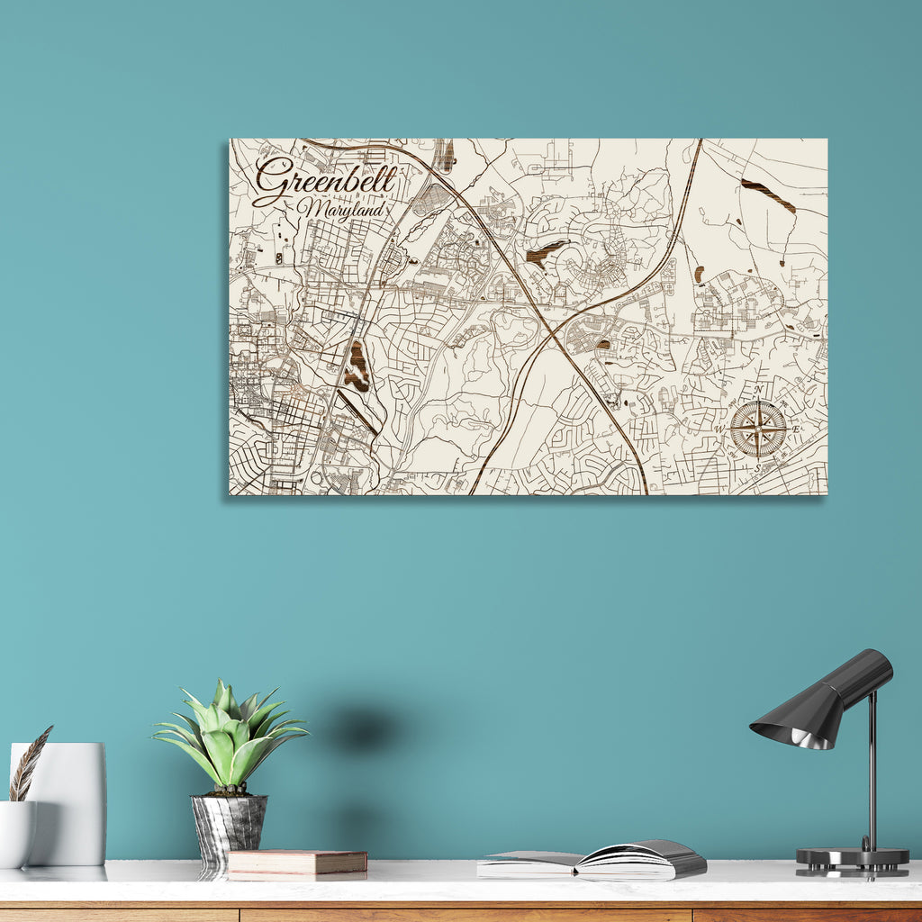 Greenbelt, Maryland Engraved Wood Map | Fire & Pine