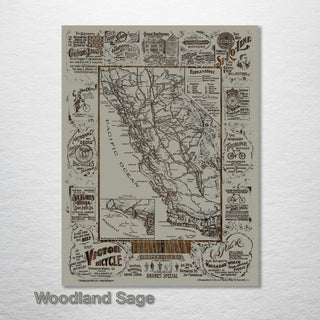 Historic Map of California Roads for Cyclers - Fire & Pine