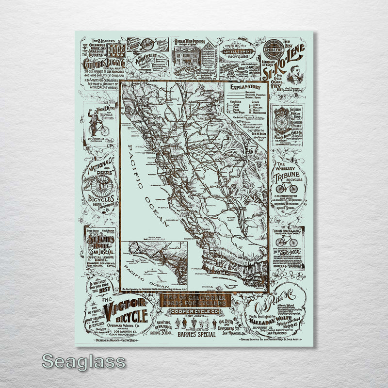 Historic Map of California Roads for Cyclers - Fire & Pine