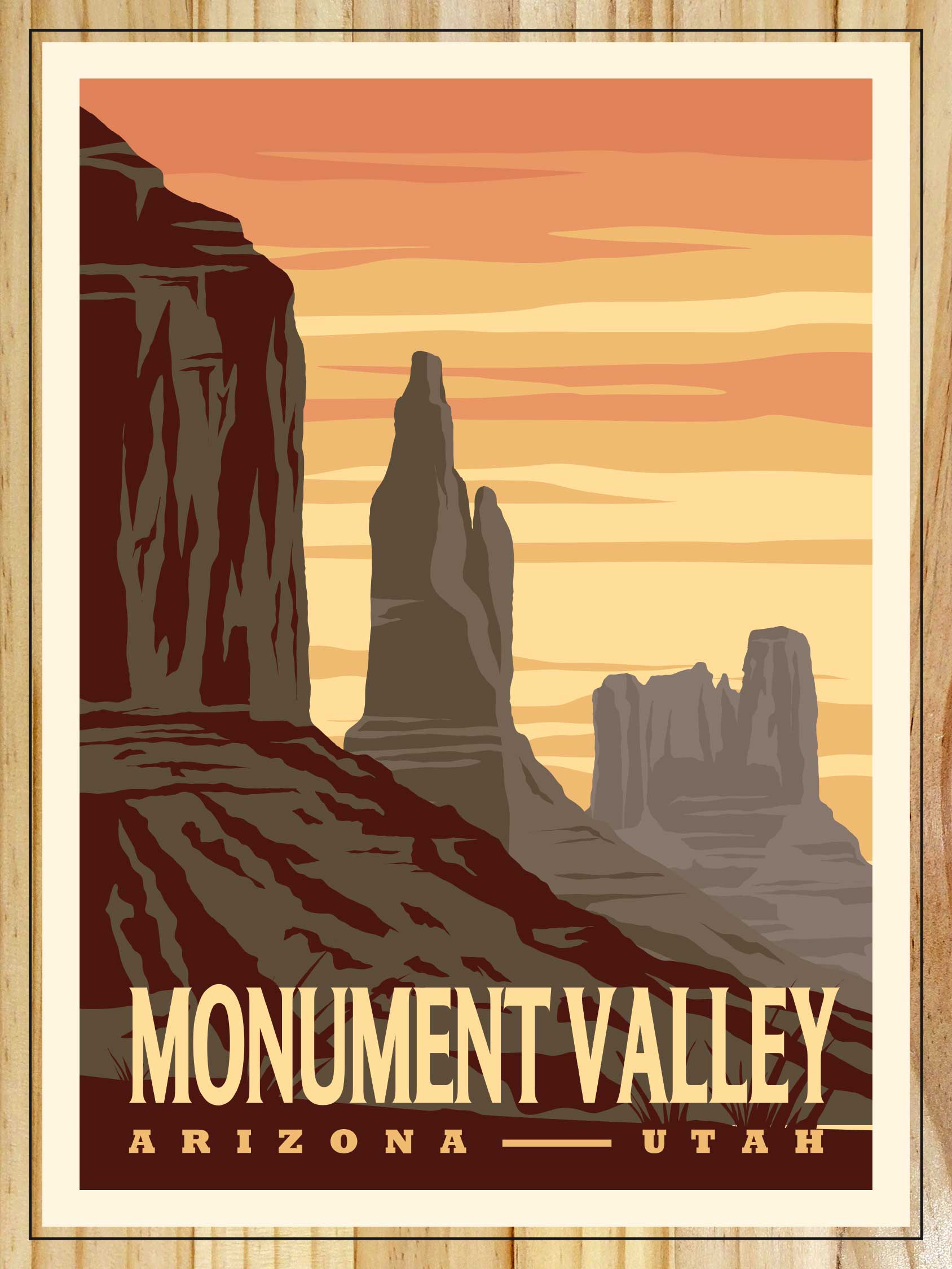 Monument Valley Vintage Poster – Fire & Pine