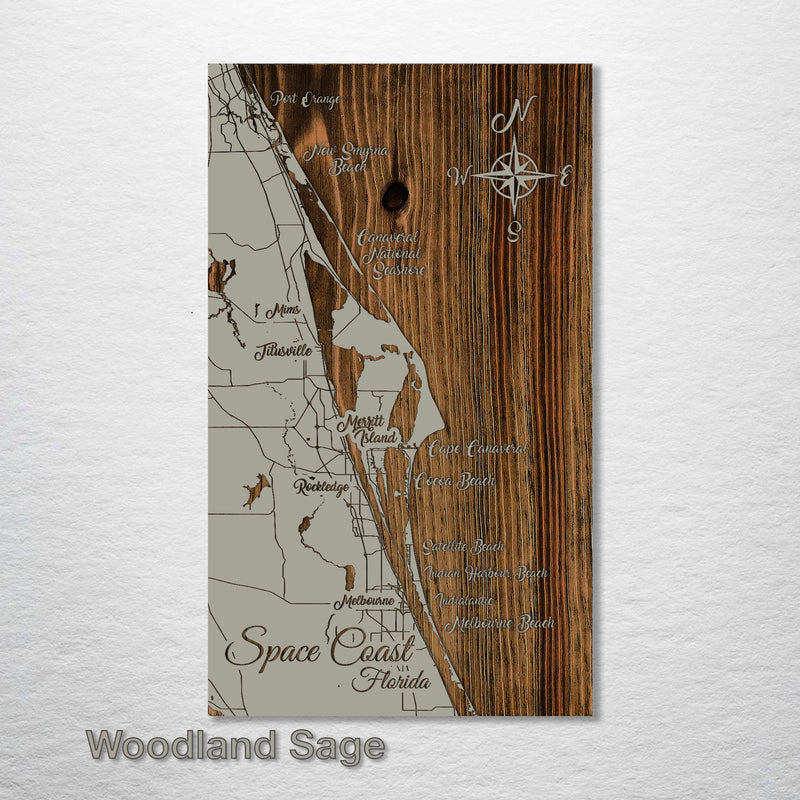 Space Coast, Florida Whimsical Map - Fire & Pine