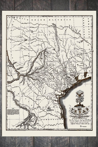 Map of Texas with Adjoining States 1830 - Fire & Pine