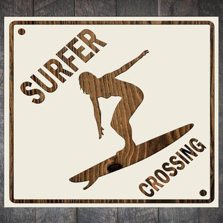 Female Surfer Crossing - Fire & Pine