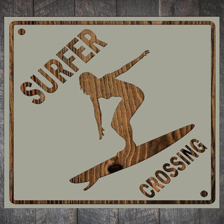 Female Surfer Crossing - Fire & Pine